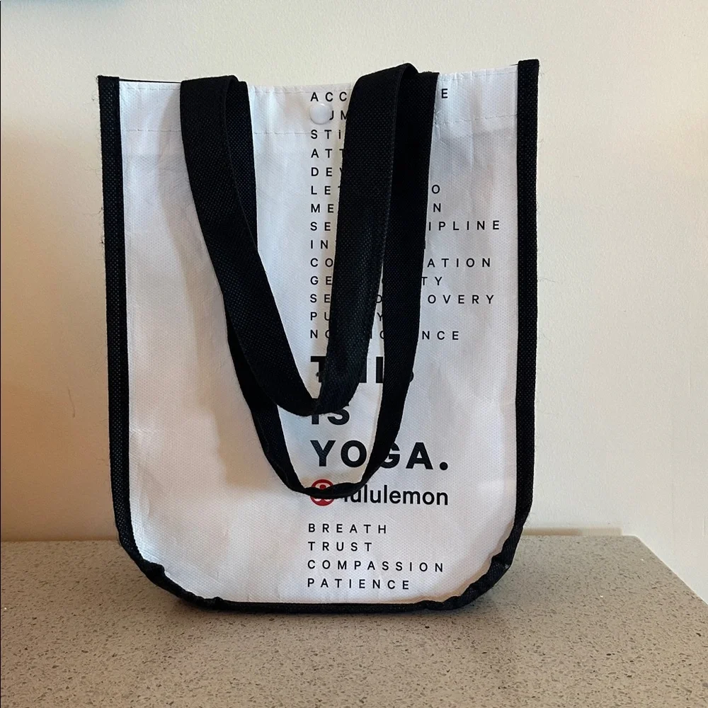 Lululemon White Tote Shopper with Black Text and Red Logo